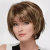 Cross-border foreign trade women's short straight hair, natural and fluffy, side-swept bangs, golden white wig, high-temperature silk synthetic fiber short wig Specification image